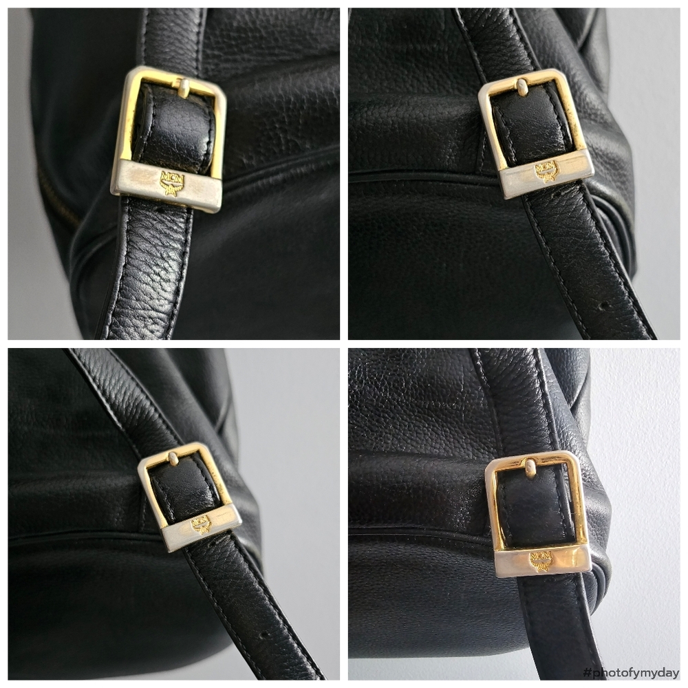 MCM Black Pebbled Calf Leather Logo Backpack - Picture 13 of 13